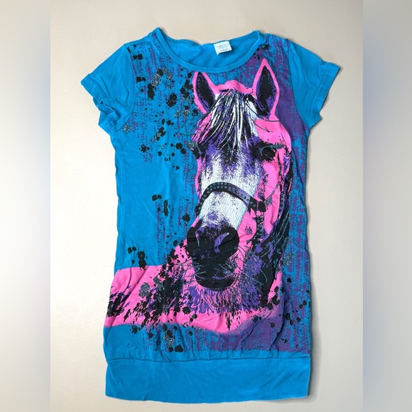 Girls Unicorn & Horse Graphic T-Shirt Bundle Size M 7-8 Blue Kids Tees - Picture 4 of 5